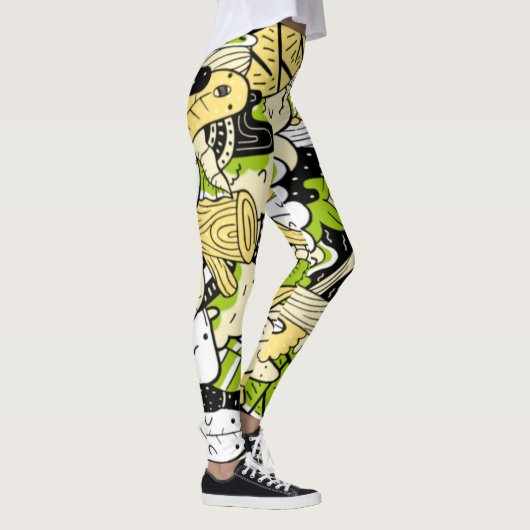 Green Psychedelic Kawaii Forest Leaf Funny Cool Leggings (Rechts)