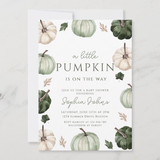 Green Pumpkin herfst Genderneutraal Baby shower Kaart (Voorkant)