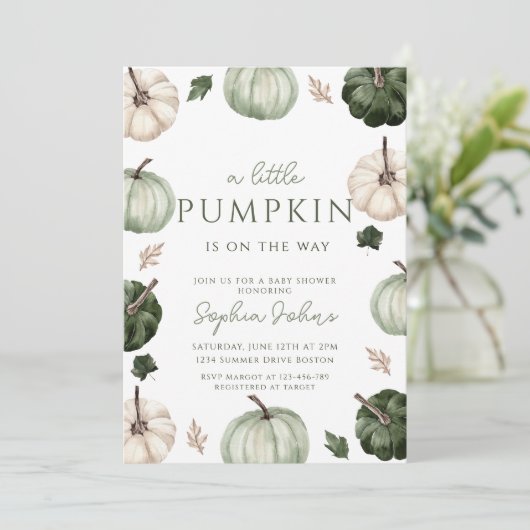 Green Pumpkin herfst Genderneutraal Baby shower Kaart (Staand voorkant)