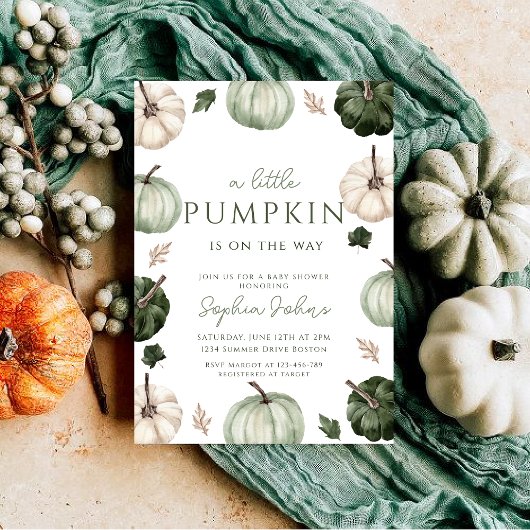 Green Pumpkin herfst Genderneutraal Baby shower Kaart