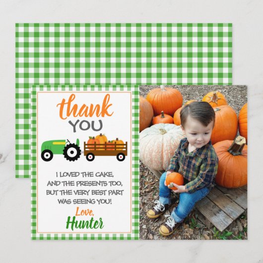 Green Pumpkin Tractor - Hartelijk dank Bedankkaart (Voorkant / Achterkant)