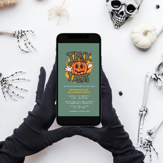Green & Pumpkin Trick or treat Halloween Party Kaart