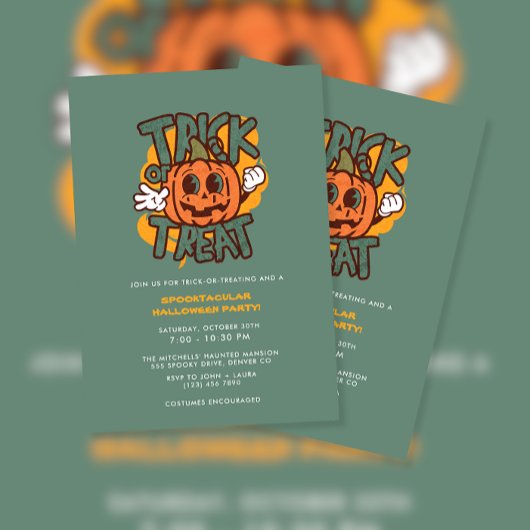 Green & Pumpkin Trick or treat Halloween Party Kaart