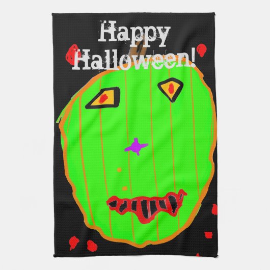 Green Pumpkin Zombie Halloween Kitchen Towels Theedoek (Verticaal)