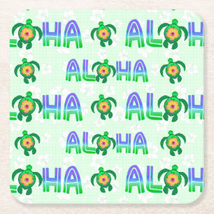 Green Purple Aloha Hawaiian Tropical Turtle Kartonnen Onderzetters