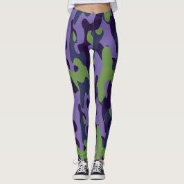 Green Purple and Blue Camo abstract Leggings