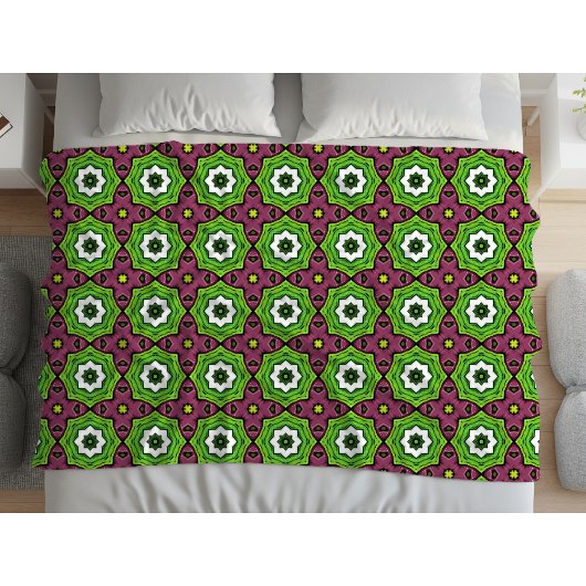 Green purple and white geometric pattern Towel Fleece Deken