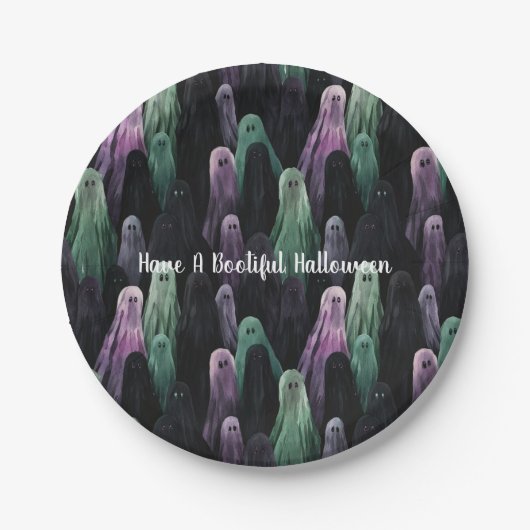 Green Purple Black Ghosts Bootiful Halloween Papieren Bordje (Voorkant)