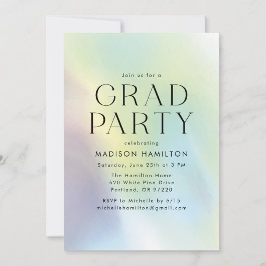 Green & Purple Holographic Photo Graduation Party Kaart (Achterkant)