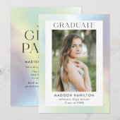 Green & Purple Holographic Photo Graduation Party Kaart (Voorkant / Achterkant)