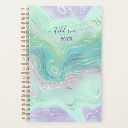Green Purple Pink Teal Iridiescent Agate Planner (Voorkant)