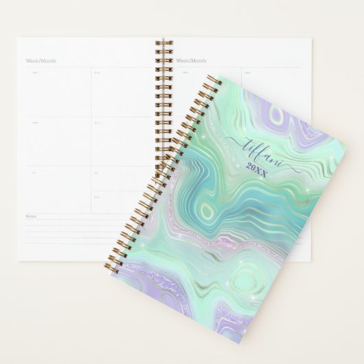 Green Purple Pink Teal Iridiescent Agate Planner (Display)