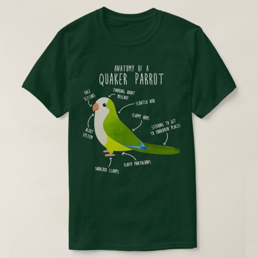 Green Quaker Parrot Anatomy Bird T-shirt (Design voorkant)