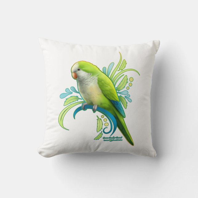 Green Quaker Parrot Pillow Kussen (Voorkant)