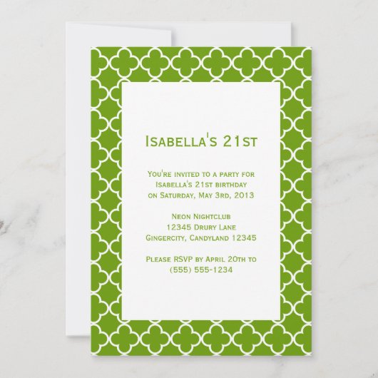 Green Quatrefoil Birthday Invitation Kaart (Voorkant)