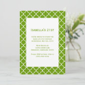 Green Quatrefoil Birthday Invitation Kaart (Staand voorkant)