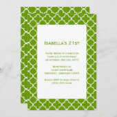 Green Quatrefoil Birthday Invitation Kaart (Voorkant / Achterkant)