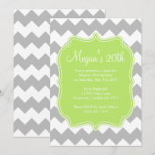 Green Quatrefoil Chevron Birthday Uitnodiging (Voorkant / Achterkant)