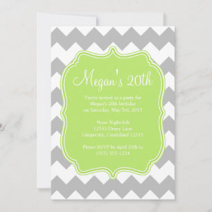 Green Quatrefoil Chevron Birthday Uitnodiging