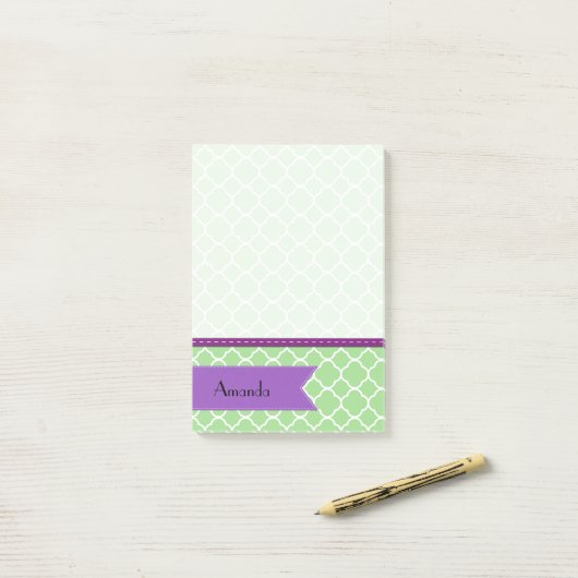 Green Quatrefoil, Marokkaanse Trellis, Jouw naam Post-it® Notes (Op bureau)
