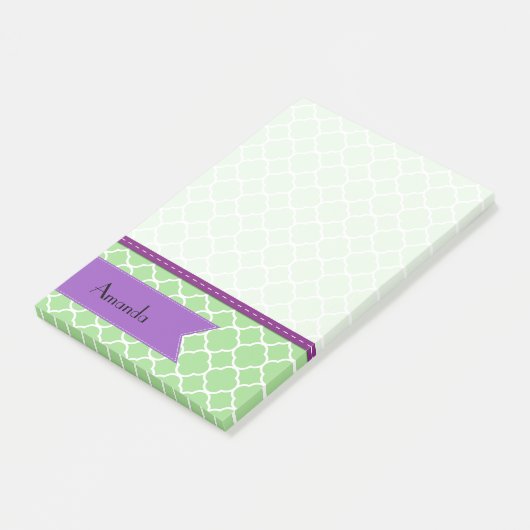 Green Quatrefoil, Marokkaanse Trellis, Jouw naam Post-it® Notes (Schuin)