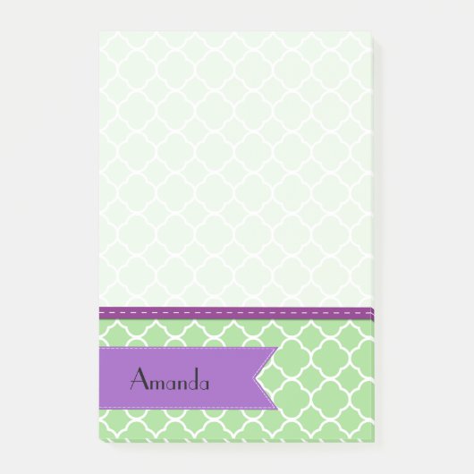 Green Quatrefoil, Marokkaanse Trellis, Jouw naam Post-it® Notes (Voorkant)
