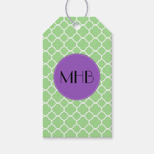 Green Quatrefoil, Moroccan Trellis, Monogram Cadeaulabel (Voorkant)