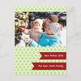 Green Quatrefoil Photo Holiday Briefkaart