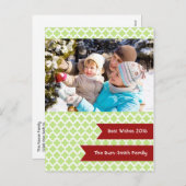 Green Quatrefoil Photo Holiday Briefkaart (Voorkant / Achterkant)