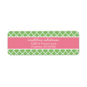 Green Quatrefoil | Roze en Groen Preppy-adres Etiket (Voorkant)