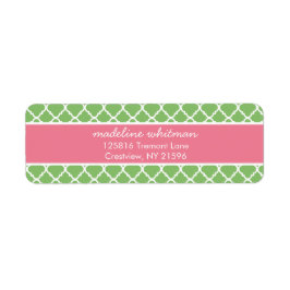 Green Quatrefoil | Roze en Groen Preppy-adres Etiket