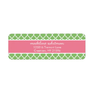 Green Quatrefoil Roze en Groen Preppy-adres Etiket