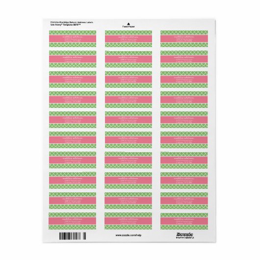Green Quatrefoil | Roze en Groen Preppy-adres Etiket (Full Sheet)