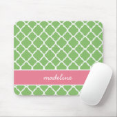 Green Quatrefoil | Roze en groene preppy Muismat (Met muis)