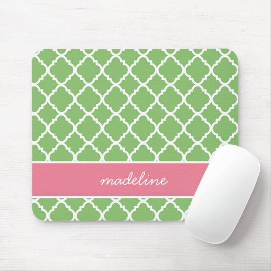 Green Quatrefoil | Roze en groene preppy Muismat (Met muis)