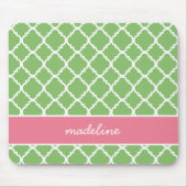 Green Quatrefoil | Roze en groene preppy Muismat (Voorkant)