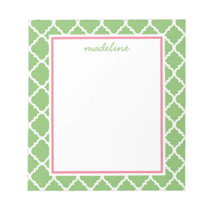Green Quatrefoil   Roze en groene preppy Notitieblok