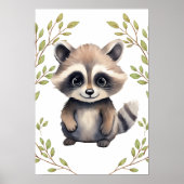 Green Raccoon Woodland Dieren kwekerij Poster (Voorkant)