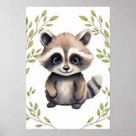 Green Raccoon Woodland Dieren kwekerij Poster
