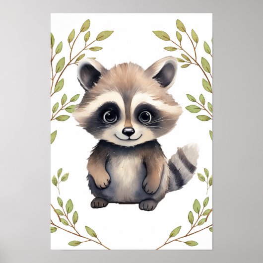 Green Raccoon Woodland Dieren kwekerij Poster (Voorkant)