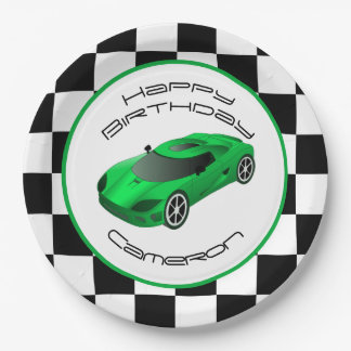 Green Race Car | Aangepaste geboortedag Papieren Bordje