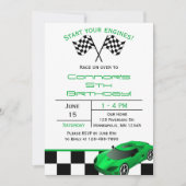 Green Race Car | Aangepaste uitnodiging voor kinde (Voorkant)