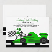 Green Race Car Boys tweede uitnodiging (Voorkant / Achterkant)