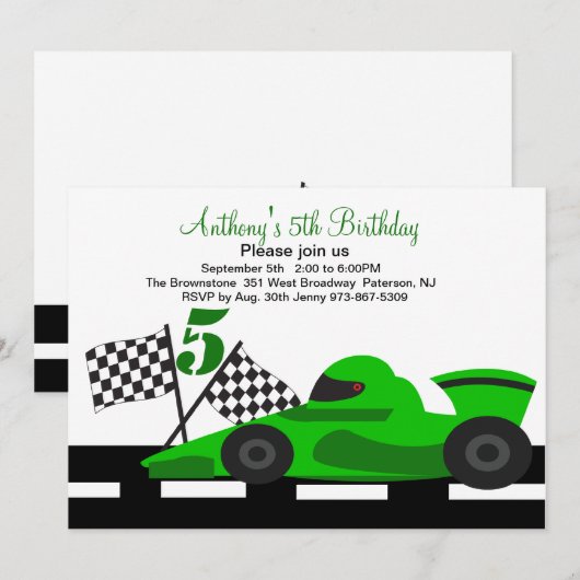 Green Race Car Boys, vijfde uitnodiging (Voorkant / Achterkant)