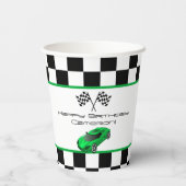Green Race Car | Kinderen van Birthday Papieren Bekers (Achterkant)