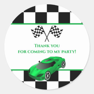 Green Race Car   Kinderen van Birthday Party Favor Ronde Sticker