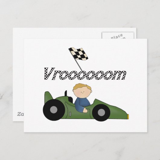 Green Race Car Vroom Tshirts en cadeaus Briefkaart (Voorkant / Achterkant)