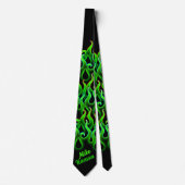 Green Racing Flames Rockabilly Stropdas (Voorkant)