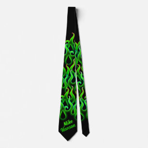 Green Racing Flames Rockabilly Stropdas