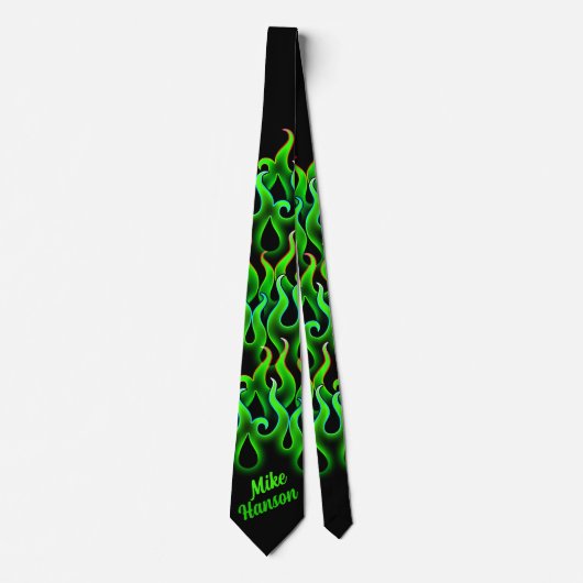 Green Racing Flames Rockabilly Stropdas (Voorkant)